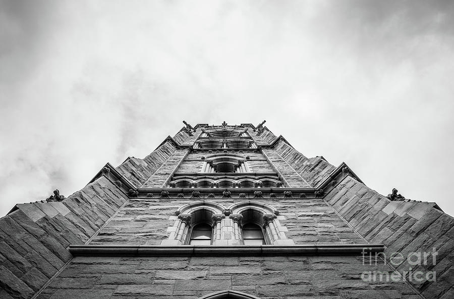 Cathedral Basilica of the Sacred Heart - Tower BW Photograph by Len Tauro