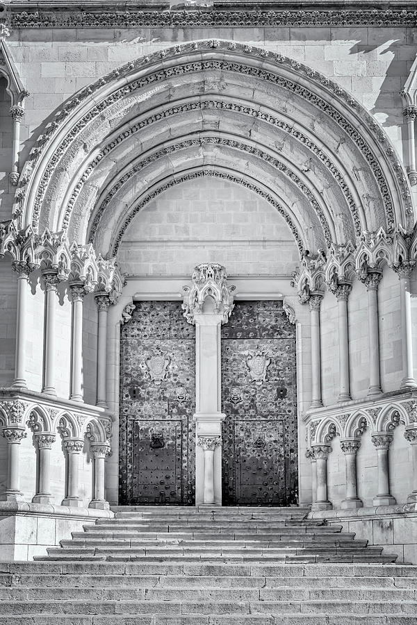 Cathedral Door Cuenca Spain Bw Photograph