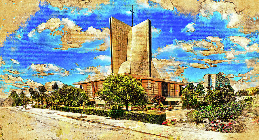San Francisco Digital Art - Cathedral of Saint Mary of the Assumption in San Francisco, California - digital painting by Nicko Prints