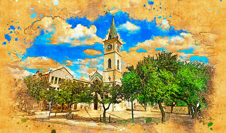 Cathedral of San Agustin in Laredo, Texas - digital painting Digital Art by Nicko Prints