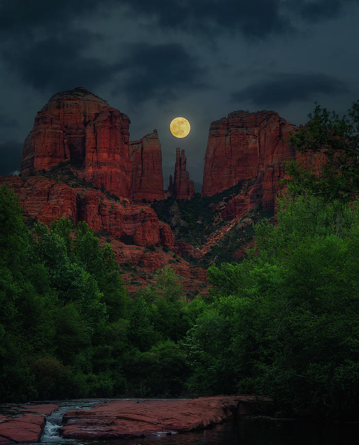 Cathedral Rock Strawberry Moon  Photograph by Heber Lopez