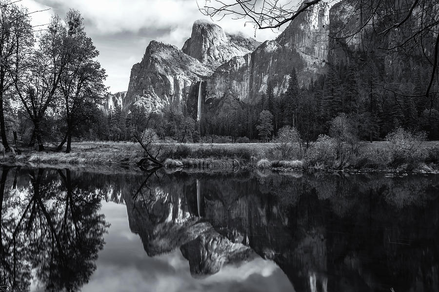 Cathedral Rocks And Reflections Bw Photograph by Jonathan Nguyen