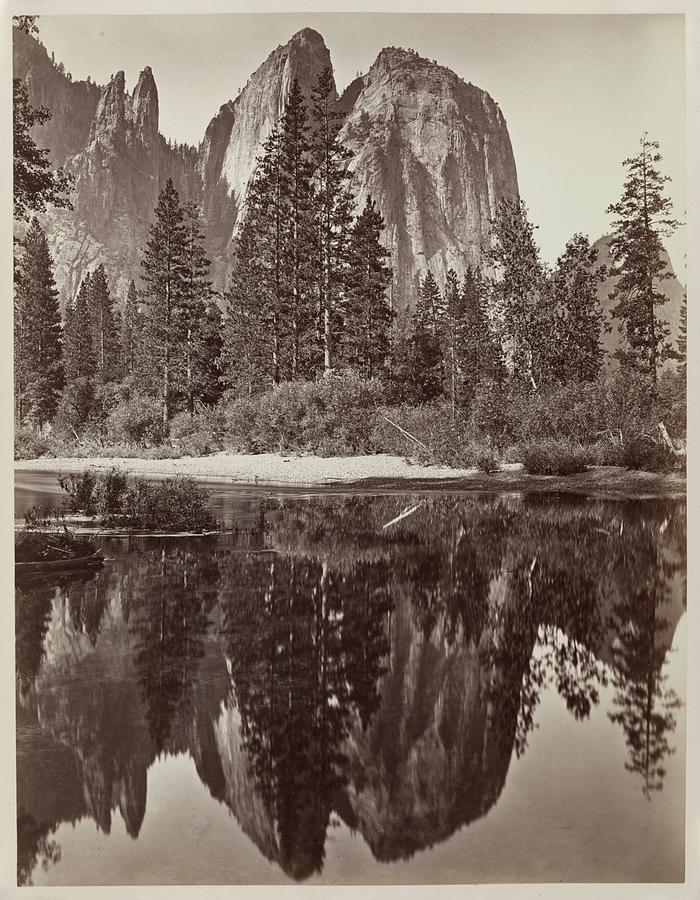 Cathedral Rocks and Reflections, Yosemite 1864 Charles Leander Weed Painting by MotionAge Designs
