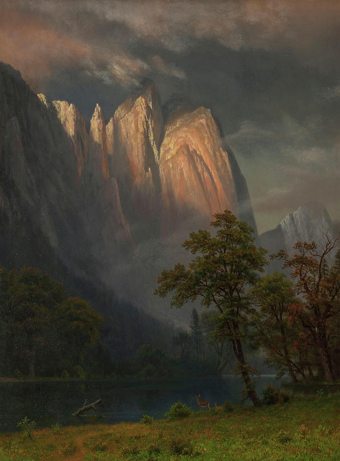 Albert Bierstadt  Painting - Cathedral Rocks  Yosemite  by Albert Bierstadt