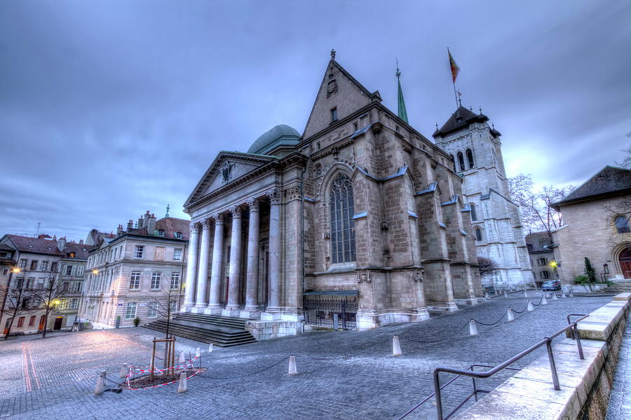 Cathedral Saint-pierre, Peter, In The Old City, Geneva, Switzerland, Hdr Photograph