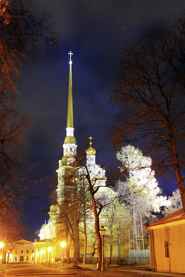 Cathedral Temple In Petropavlovskaya Fortress At Night Photograph by Mikhail Kokhanchikov