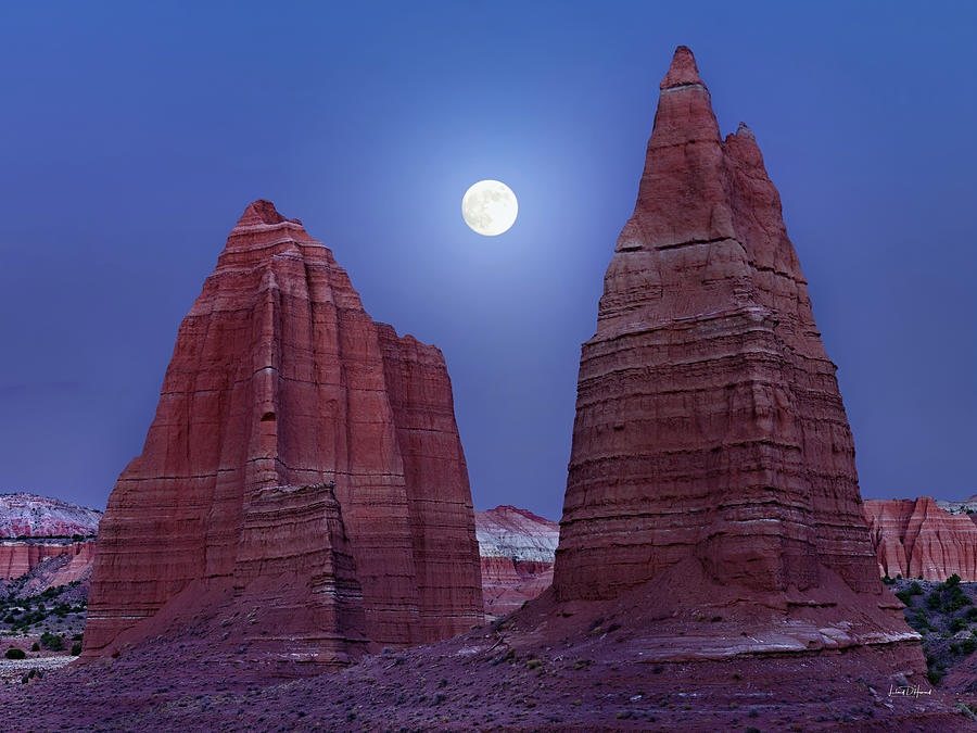Capitol Reef National Park Photograph - Cathedral Valley Utah Moonlight by Leland D Howard