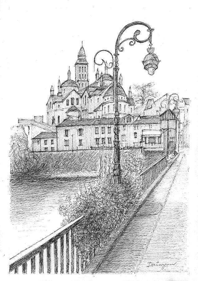 Cathedrale Saint Front, Pont des Barris, Perigueux Drawing by Dai Wynn