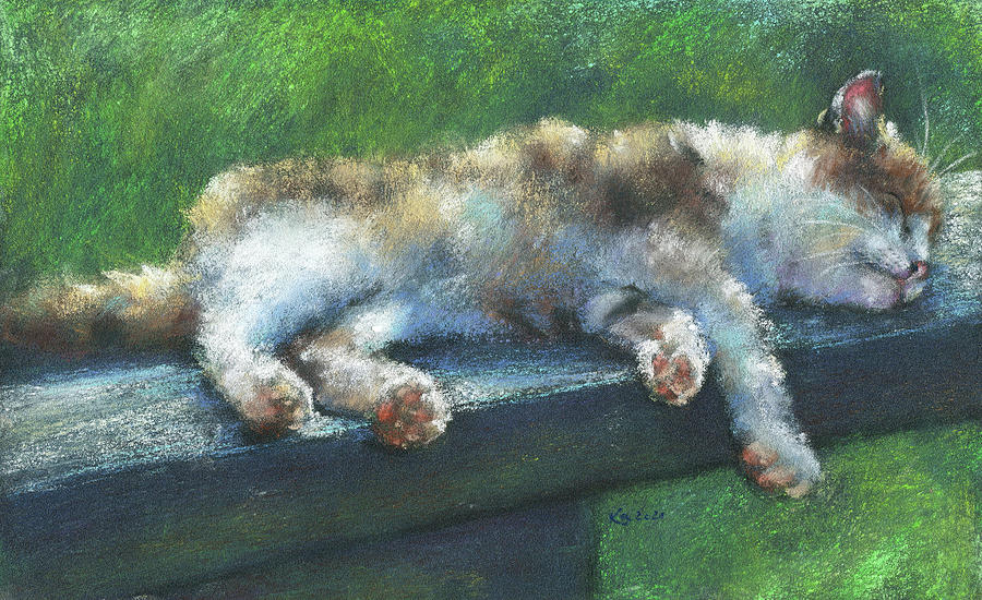 Catnap in the sunshine Painting by Karen Kaspar