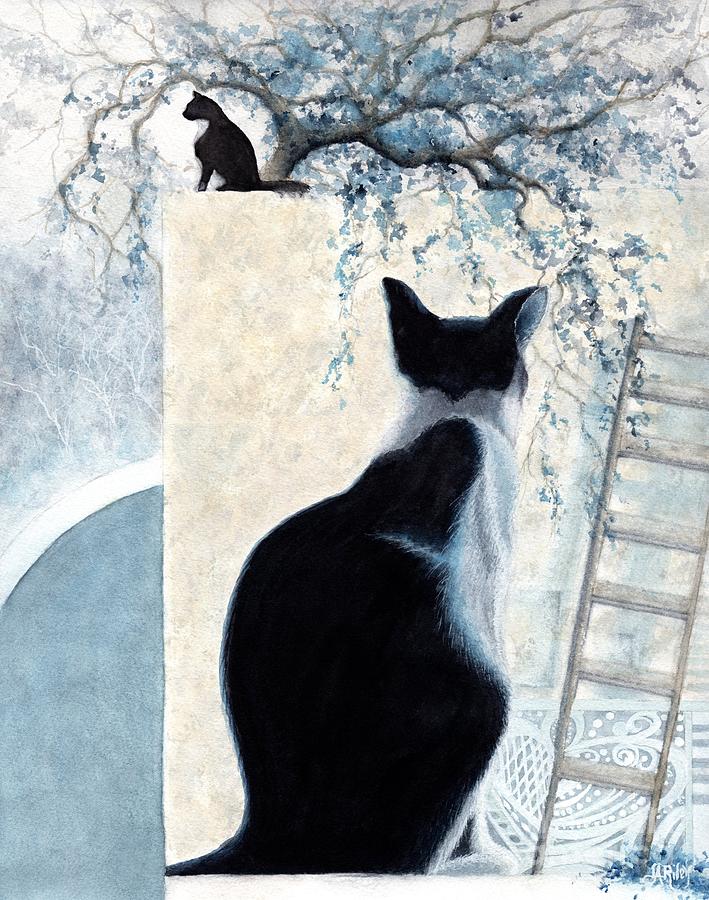 Cats A study in Blue - Words Unspoken Painting by Janine Riley