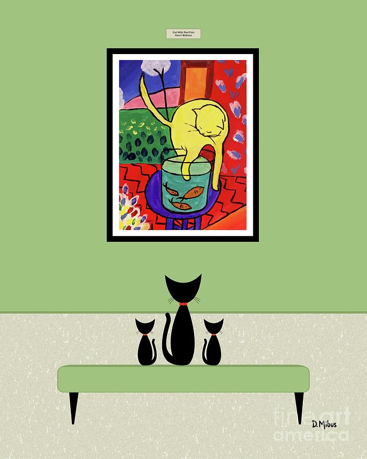 Cats Admire Matisse Fish Painting Digital Art by Donna Mibus