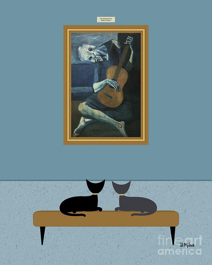 Cats Admire Picasso Old Guitarist Digital Art by Donna Mibus