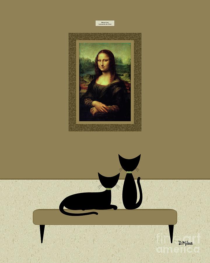 Cats Admire the Mona Lisa Digital Art by Donna Mibus