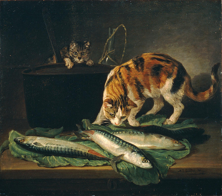 Cats and Fish Painting by Martin Ferdinand Quadal