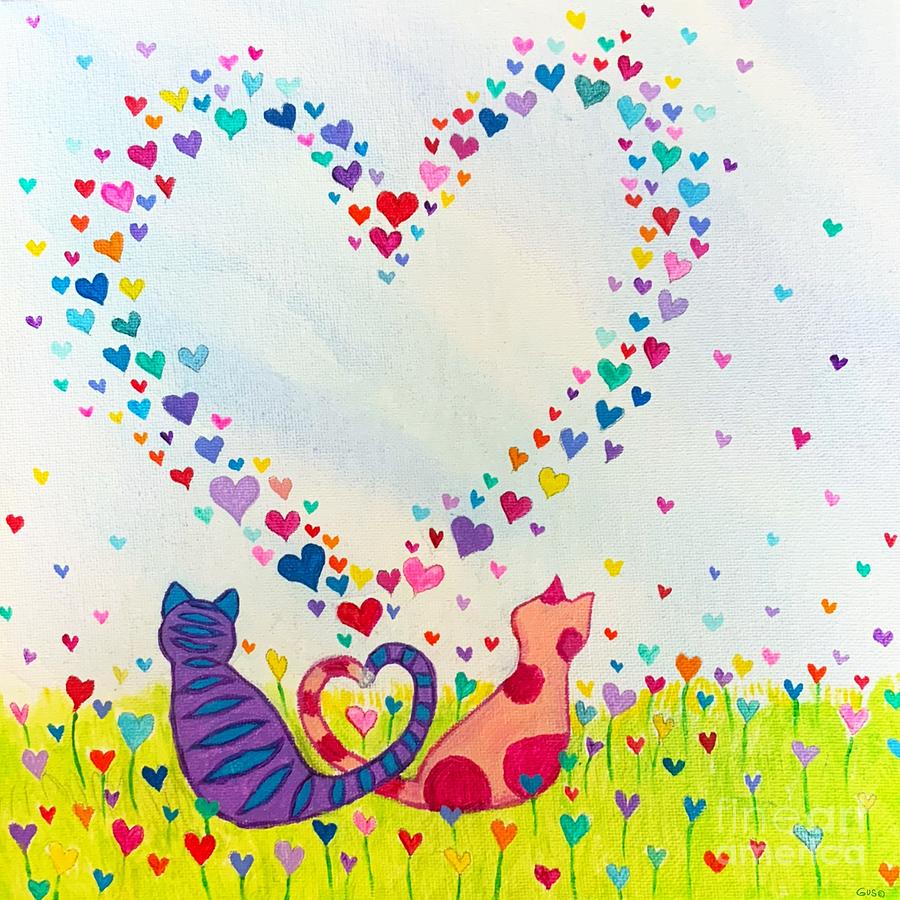 Cats And Rainbow Hearts Digital Art