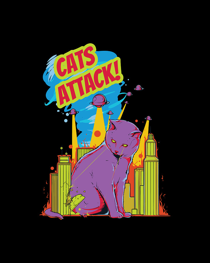 Cats Attack Laser Cats Cat Space Digital Art by Moon Tees Fine Art