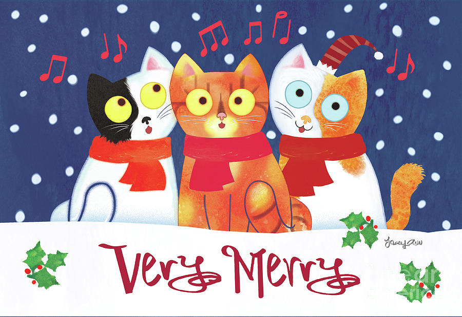 Cats Christmas Very Merry Painting by Tracy Herrmann