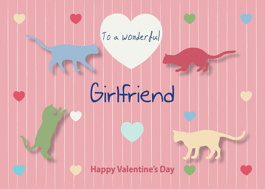 Cats Colored Hearts Wonderful Girlfriend Valentines Day Digital Art by Jan Keteleer