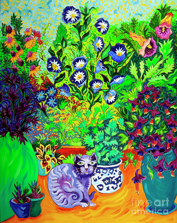 Cats Garden Painting by Cathy Carey