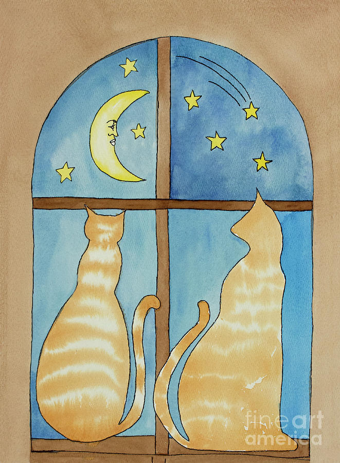 Cats Gazing at the Stars Painting by Norma Appleton