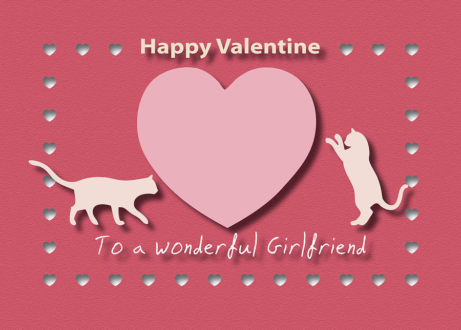 Cats Hearts Wonderful Girlfriend Red and Pink Happy Valentine Digital Art by Jan Keteleer