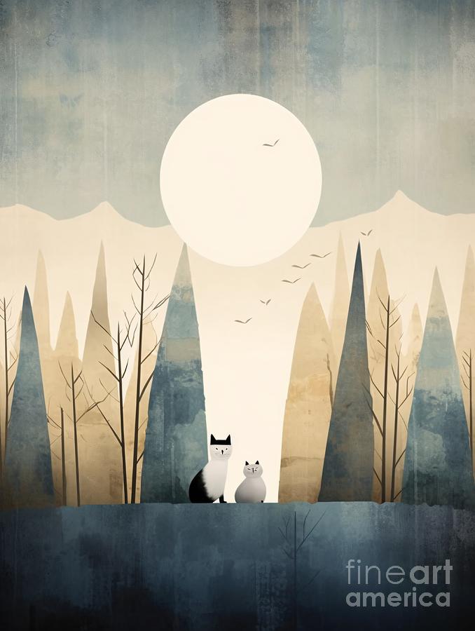 Cats howling at the moon Painting by Watercolor And Lineography - Fine ...