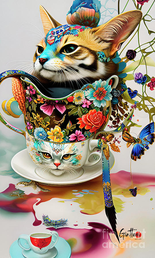 Cats in A Cup 2 Ginette In Wonderland  Decorative Art Digital Art by Ginette Callaway