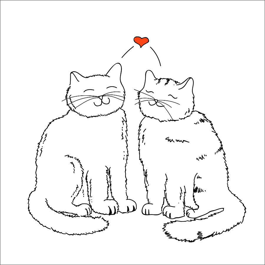 ART PRINT POSTER painting drawing Cute Cartoon cats love heart Tails lfmp 1018 