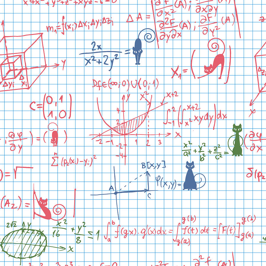 Animal Drawing - Cats in maths by Mounir Khalfouf