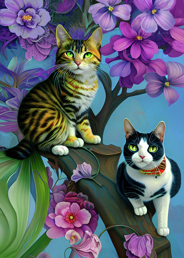 Cat Digital Art - Cats in the Tree by Grace Iradian