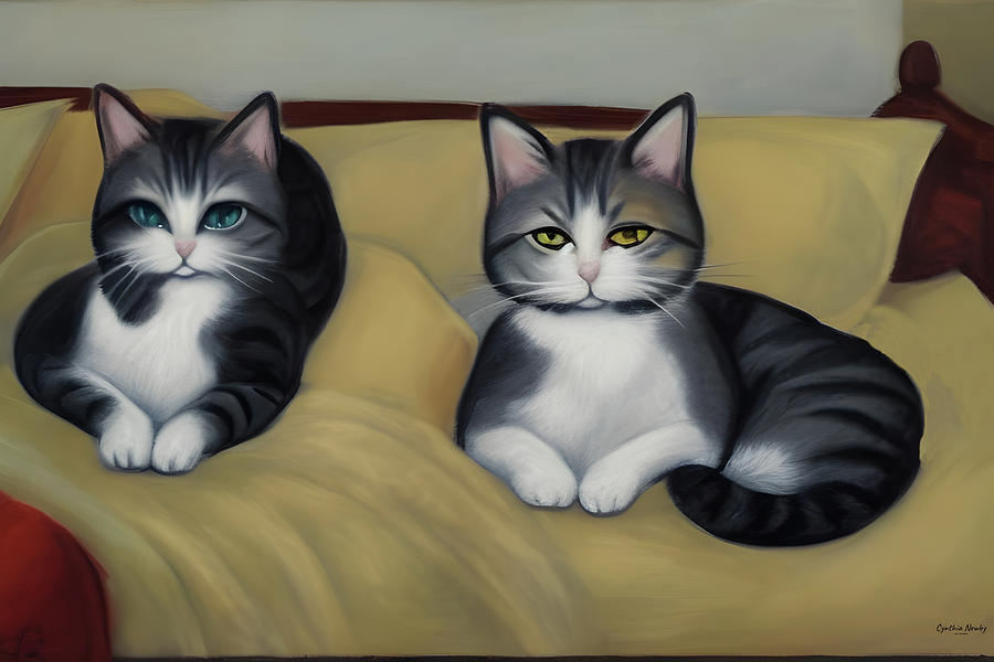 Cats on a Bed Digital Art by Cindy's Creative Corner - Fine Art America