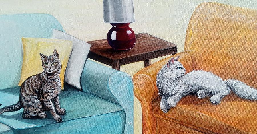 Cats on Couch Painting Sonya Allen Painting by Sonya Allen