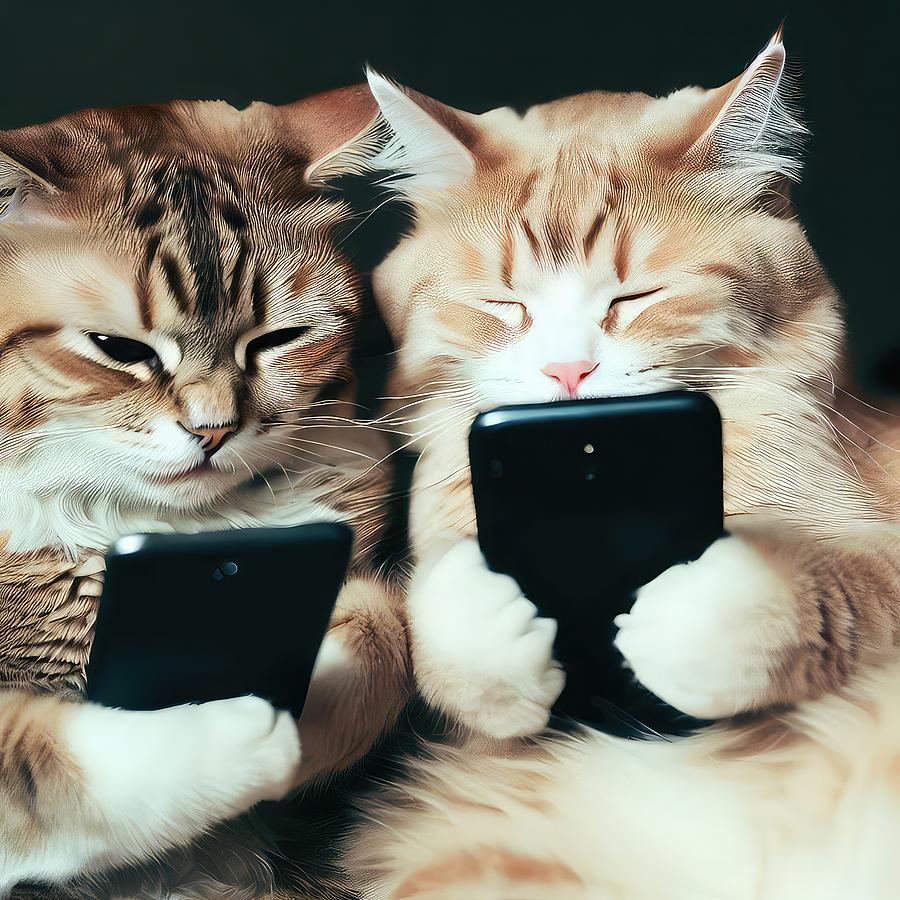 Cats on their Smartphones Digital Art by David Manlove