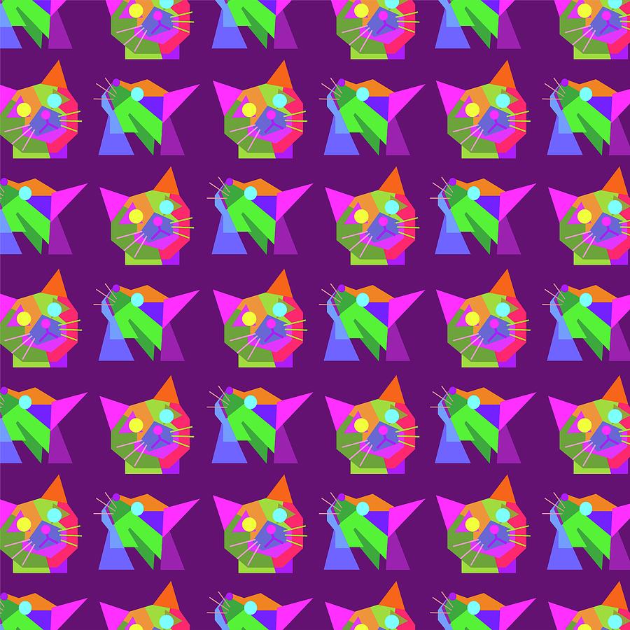 cats Pattern WPAP Style purple background Digital Art