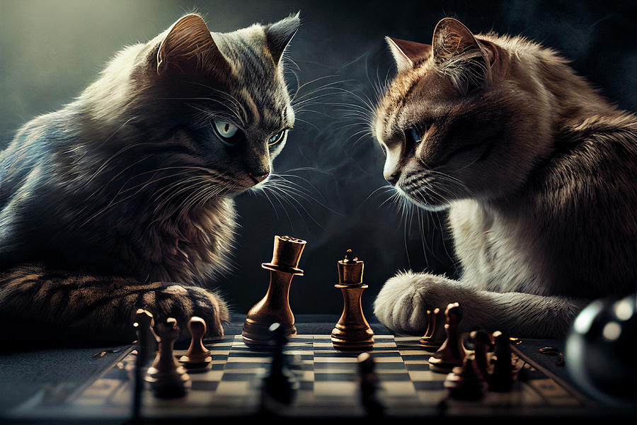 Cats Playing Chess Digital Art by Billy Bateman