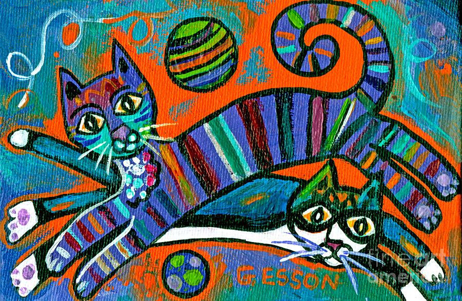Cats Playing Painting by Genevieve Esson