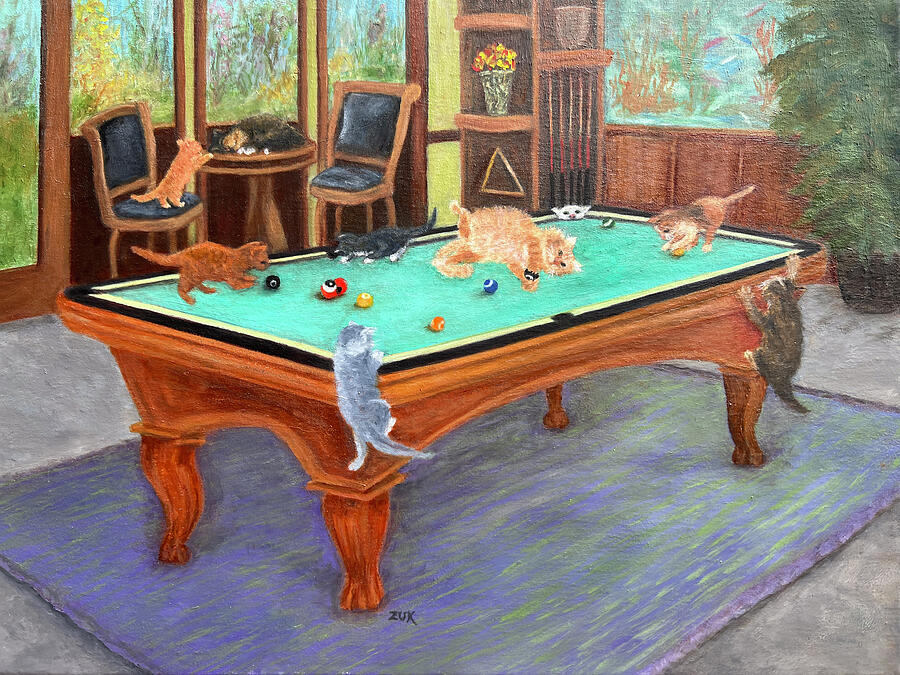 Cats Playing Pool Painting by Karen Zuk Rosenblatt Cats Playing Pool Painting by Karen Zuk Rosenblatt