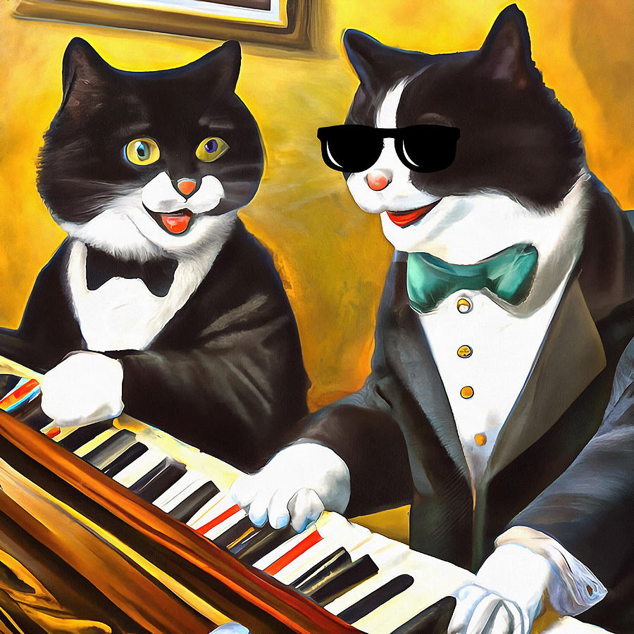 Cats Playing the Piano Digital Art by Caterina Christakos