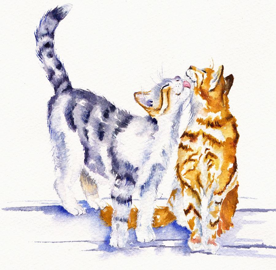Cats - Purrfect Love Painting by Debra Hall