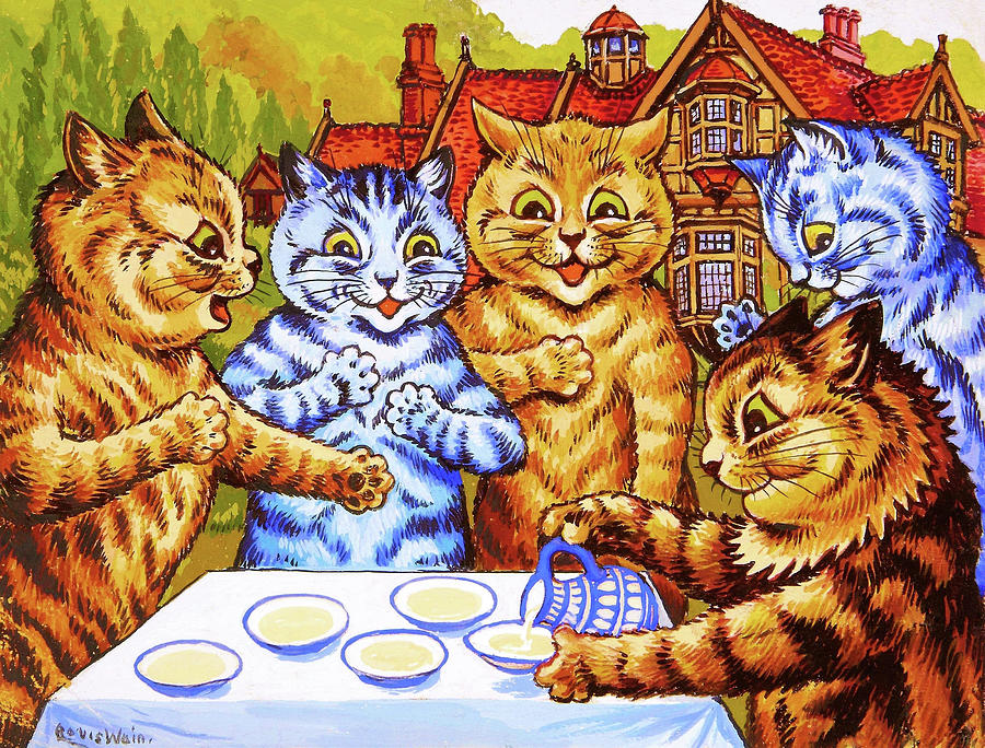 Louis Wain Painting - Cats tea party - Digital Remastered Edition by Louis Wain