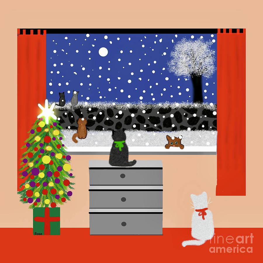 Cats Waiting for Santa Digital Art by Elaine Hayward