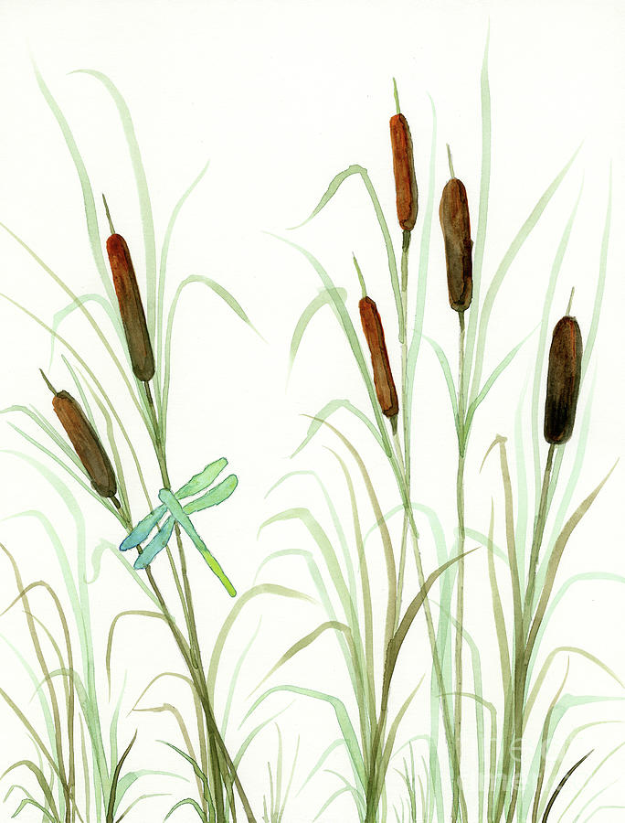 Cattails and Dragonfly Painting by Norma Appleton