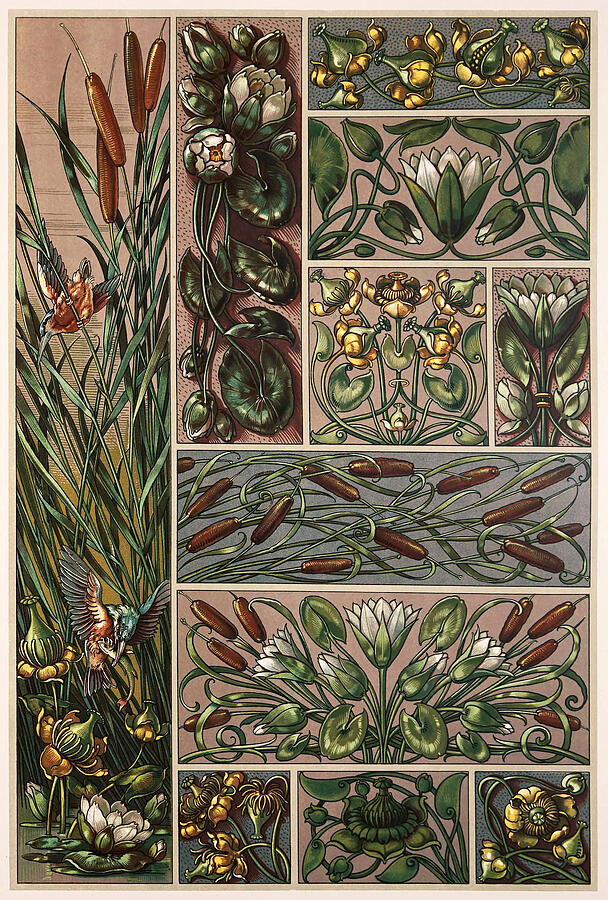 Cattails and Waterilies - Art Nouveau illustrations by Anton Seder Drawing by Anton Seder Cattails and Waterilies - Art Nouveau illustrations by Anton Seder Drawing by Anton Seder