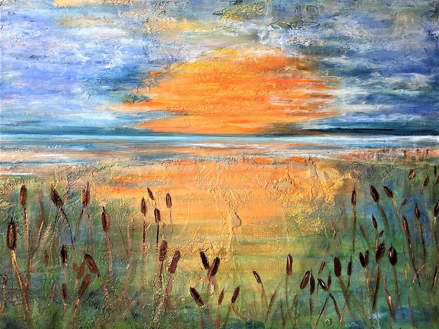 Cattails at Sunset Painting by Rachelle Stracke
