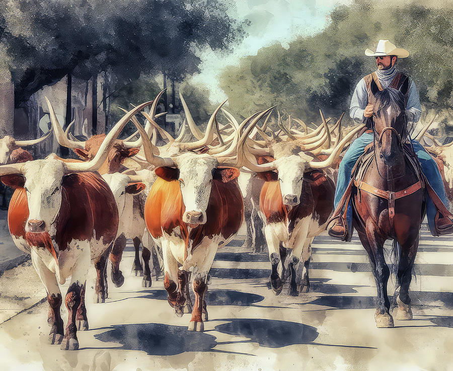Cattle Drive  Digital Art by HH Photography of Florida