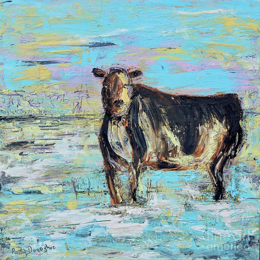 Cattle in Snow Painting by Patty Donoghue