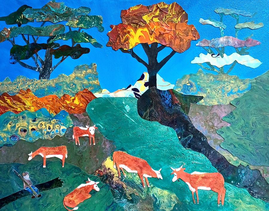 Cattle in the Pasture Painting by Lisa Hinshaw