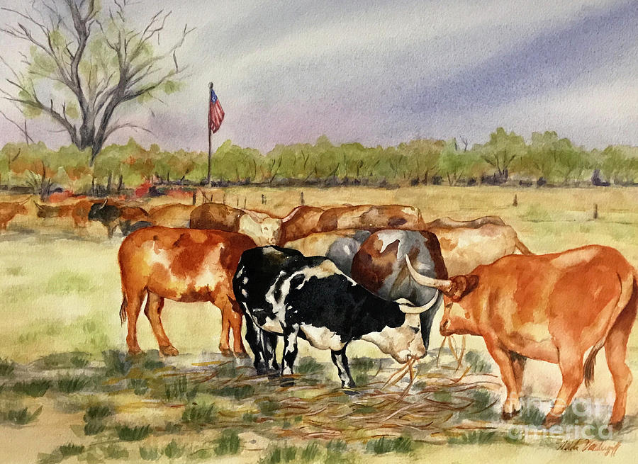Cattle Longhorn  Painting by Hilda Vandergriff