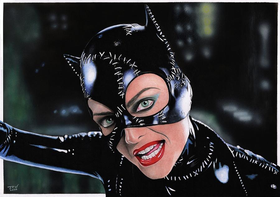 Batman Movie Drawing - Catwoman - Michelle Pfeiffer by JPW Artist