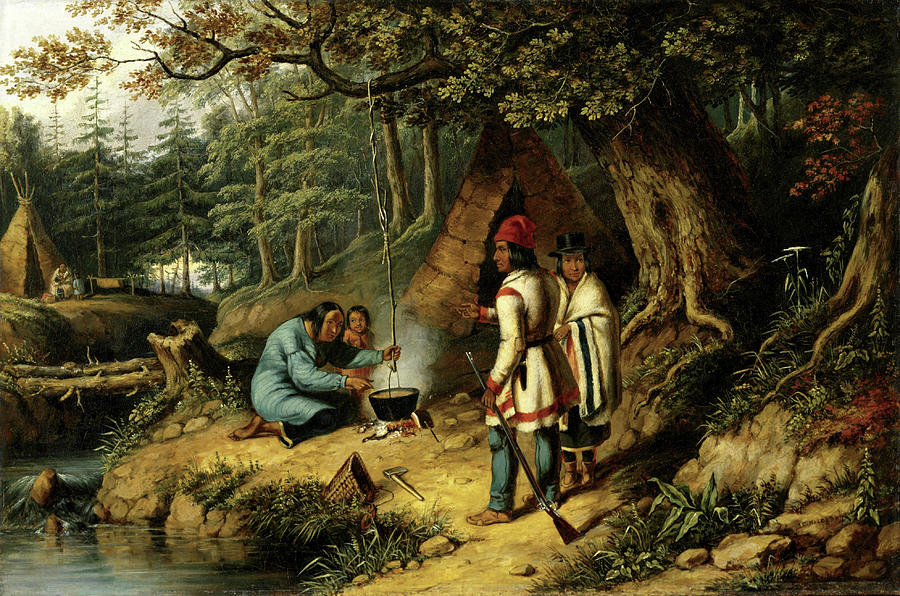 Caughnawaga Indian Encampment 1848 Painting by Cornelius Krieghoff ...